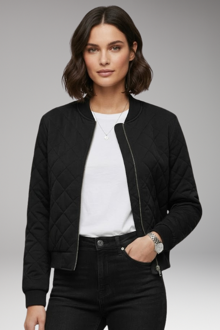 Women's Zipper Flight Jacket Ribbed Details