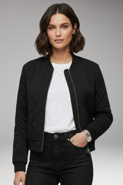 Women's Zipper Flight Jacket Ribbed Details
