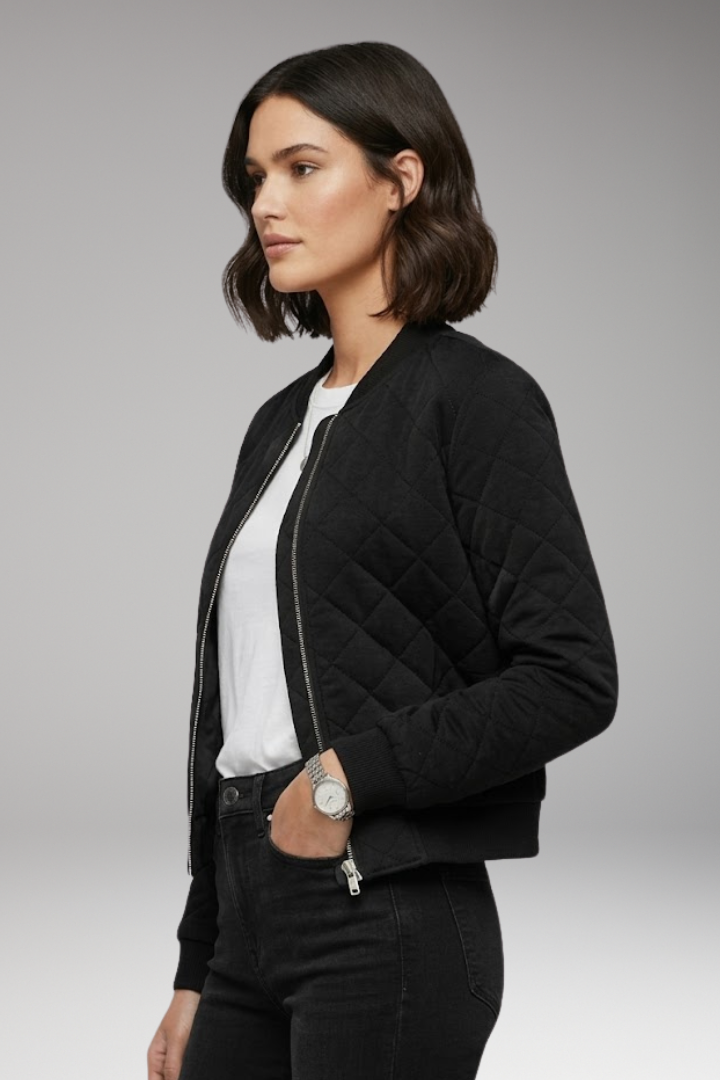 Women's Zipper Flight Jacket Ribbed Details