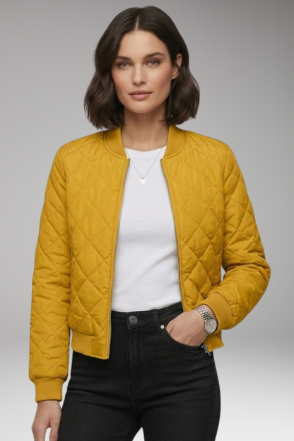 Women's Zipper Flight Jacket Ribbed Details