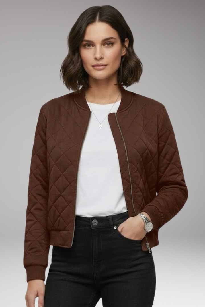 Women's Zipper Flight Jacket Ribbed Details