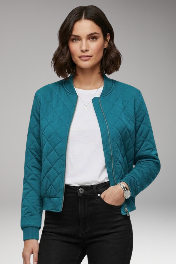 Women's Zipper Flight Jacket Ribbed Details