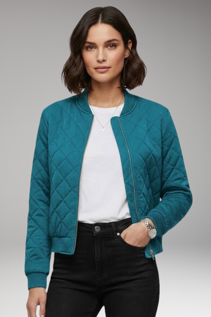 Women's Zipper Flight Jacket Ribbed Details