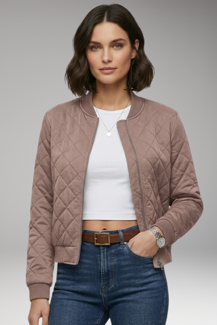 Women's Zipper Flight Jacket Ribbed Details