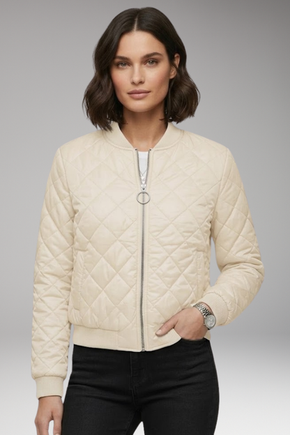 Women's Zipper Flight Jacket Ribbed Details
