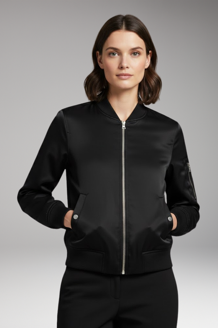 Women's Zipper Flight Jacket With Pockets
