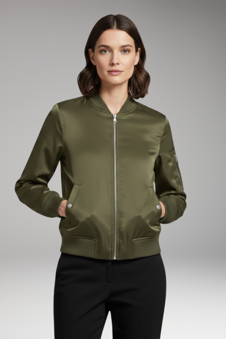 Women's Zipper Flight Jacket With Pockets