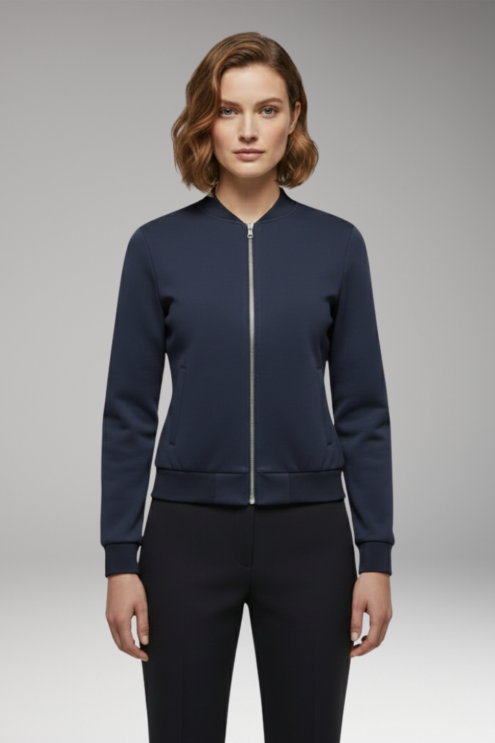 Women's Slim Fit Flight Jacket Zipper Black