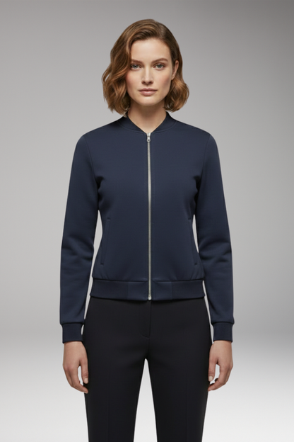Women's Slim Fit Flight Jacket Zipper Black