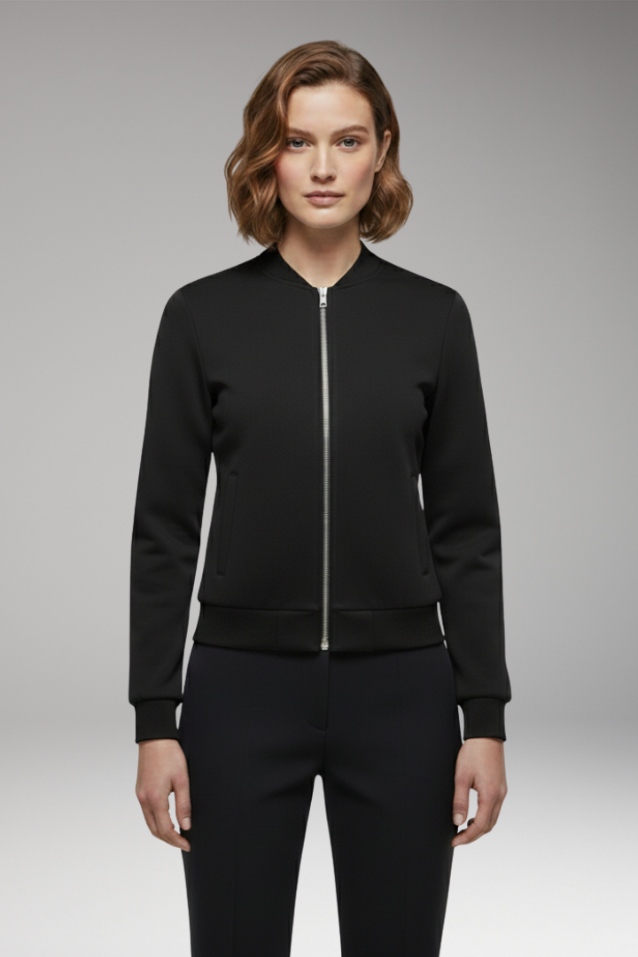 Women's Slim Fit Flight Jacket Zipper Black