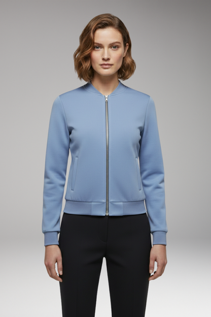 Women's Slim Fit Flight Jacket Zipper Black