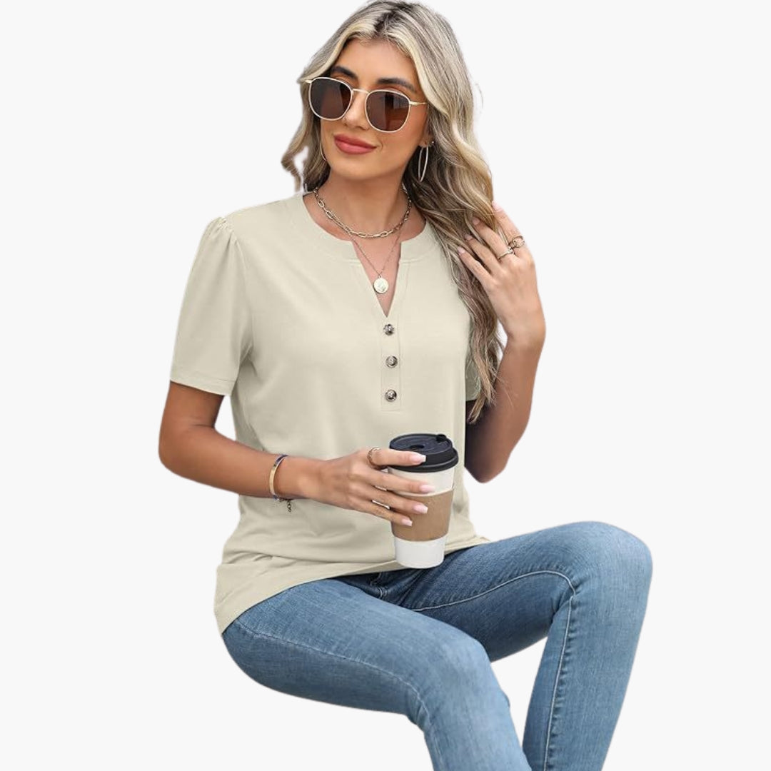 Women's Short Sleeve T-Shirt Button Detail