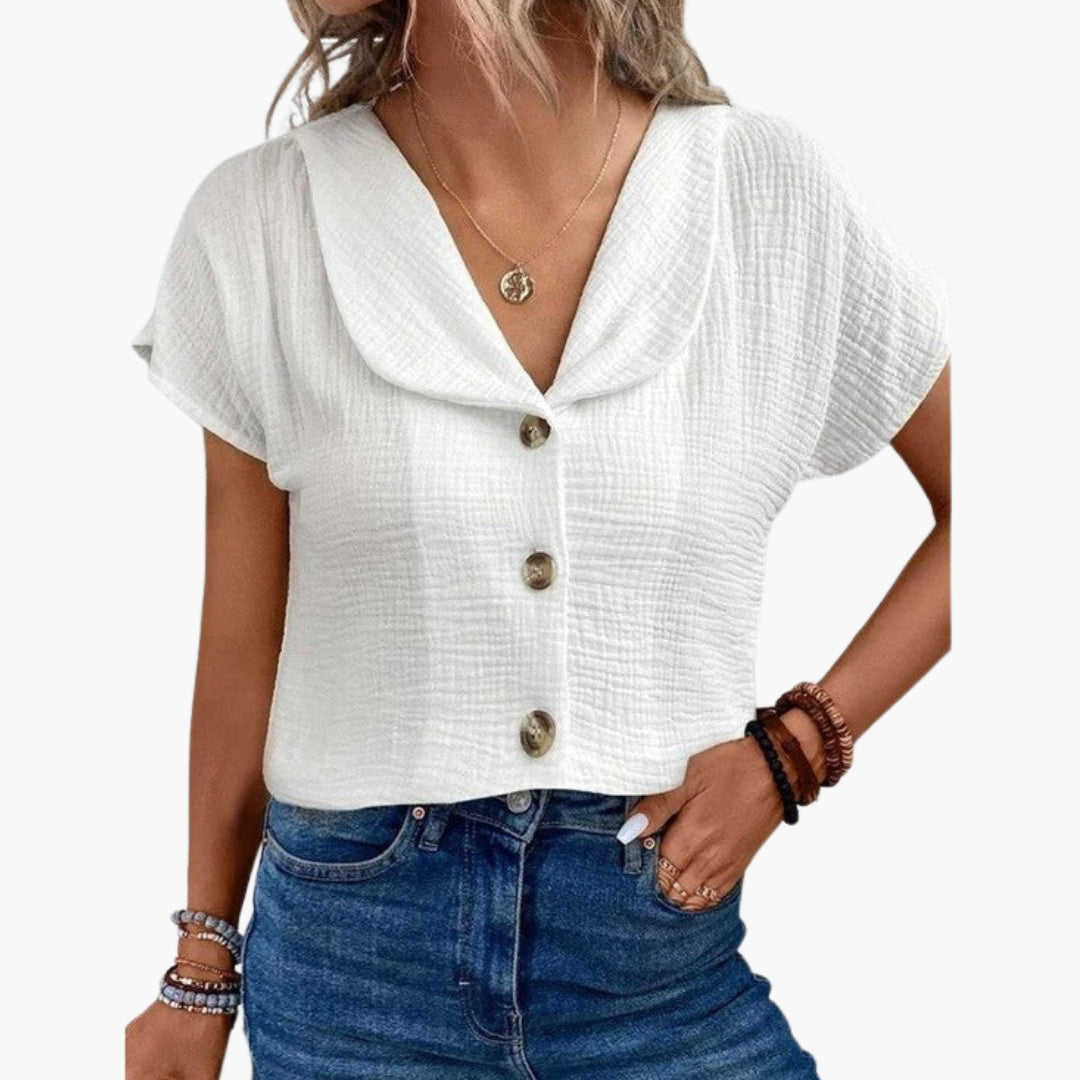 Women's Button Detail T-Shirt Knotted Hem