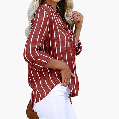 Women's Striped Button-Down Shirt Long Sleeve Cotton