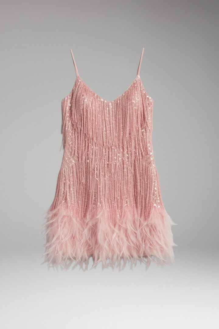 Women's Fringe Feather Hem Cocktail Dress