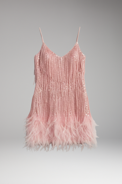 Women's Fringe Feather Hem Cocktail Dress