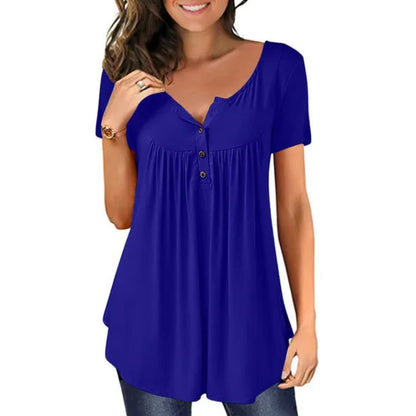 Women's Long Sleeve Woven Blouse Crew Neck Button Accent