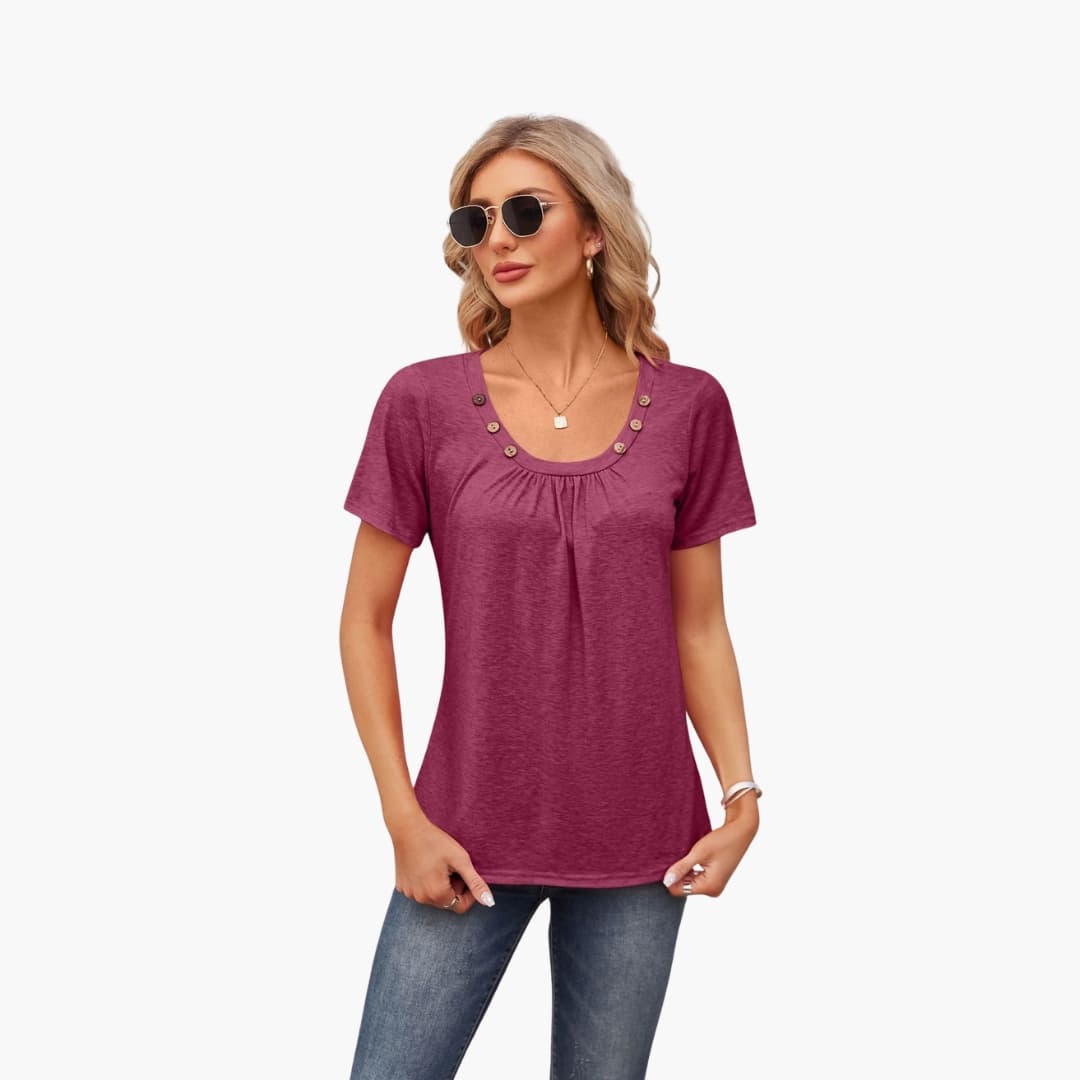 Women's Short Sleeve T-Shirt Crew Neck Decorative Button Front
