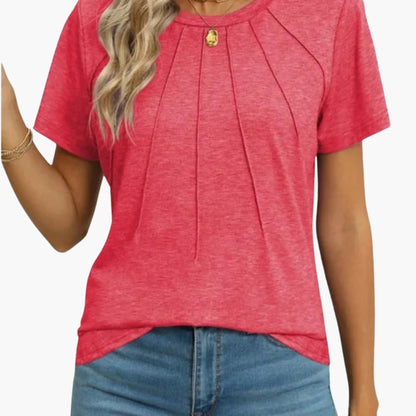 Women's Short Sleeve T-Shirt Crew Neck Pleated Front