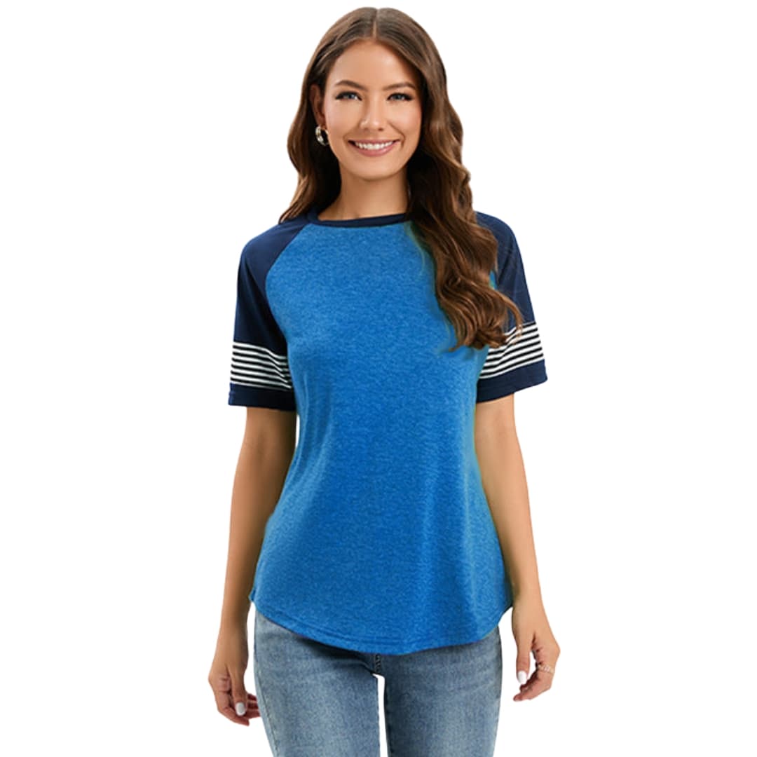 Women's Raglan Crew Neck T-Shirt Striped Short Sleeve
