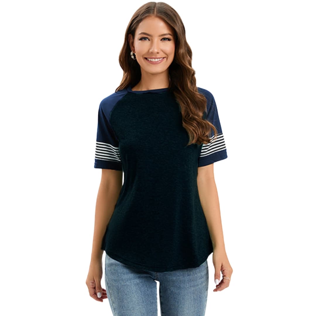 Women's Raglan Crew Neck T-Shirt Striped Short Sleeve