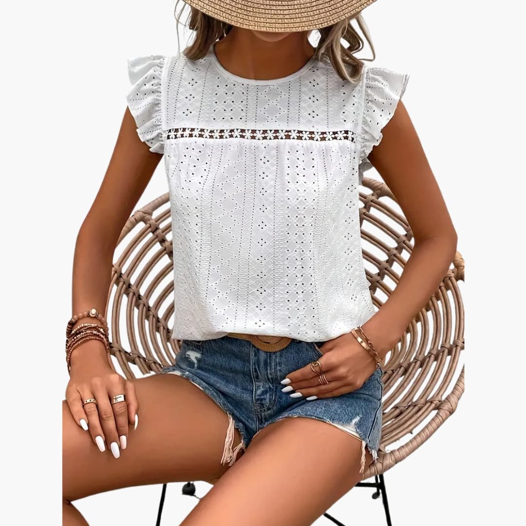 Women's Short Sleeve T-Shirt Crew Neck Ruffle Trim