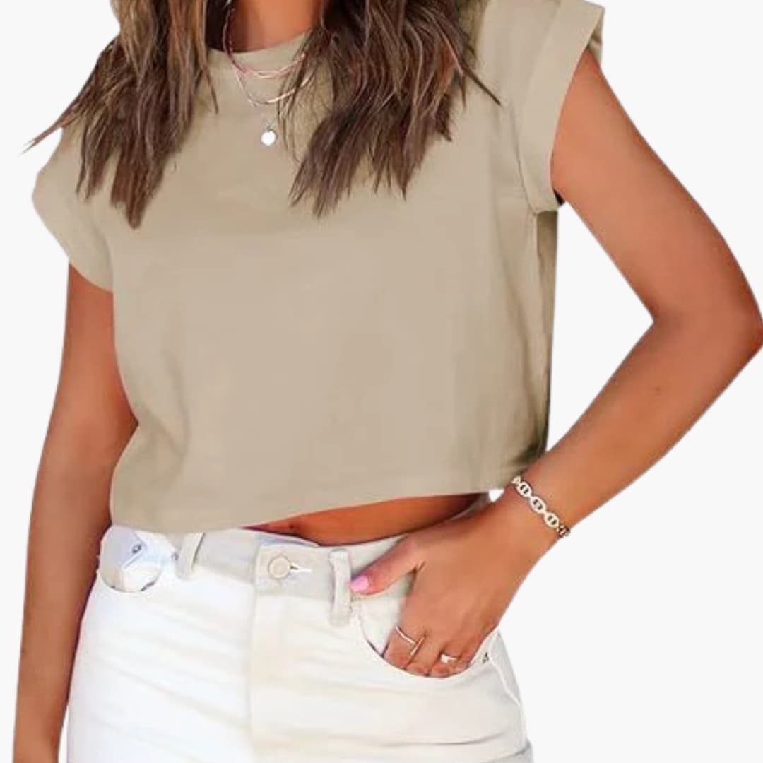 Women's Rolled Sleeve Crop Round Neck