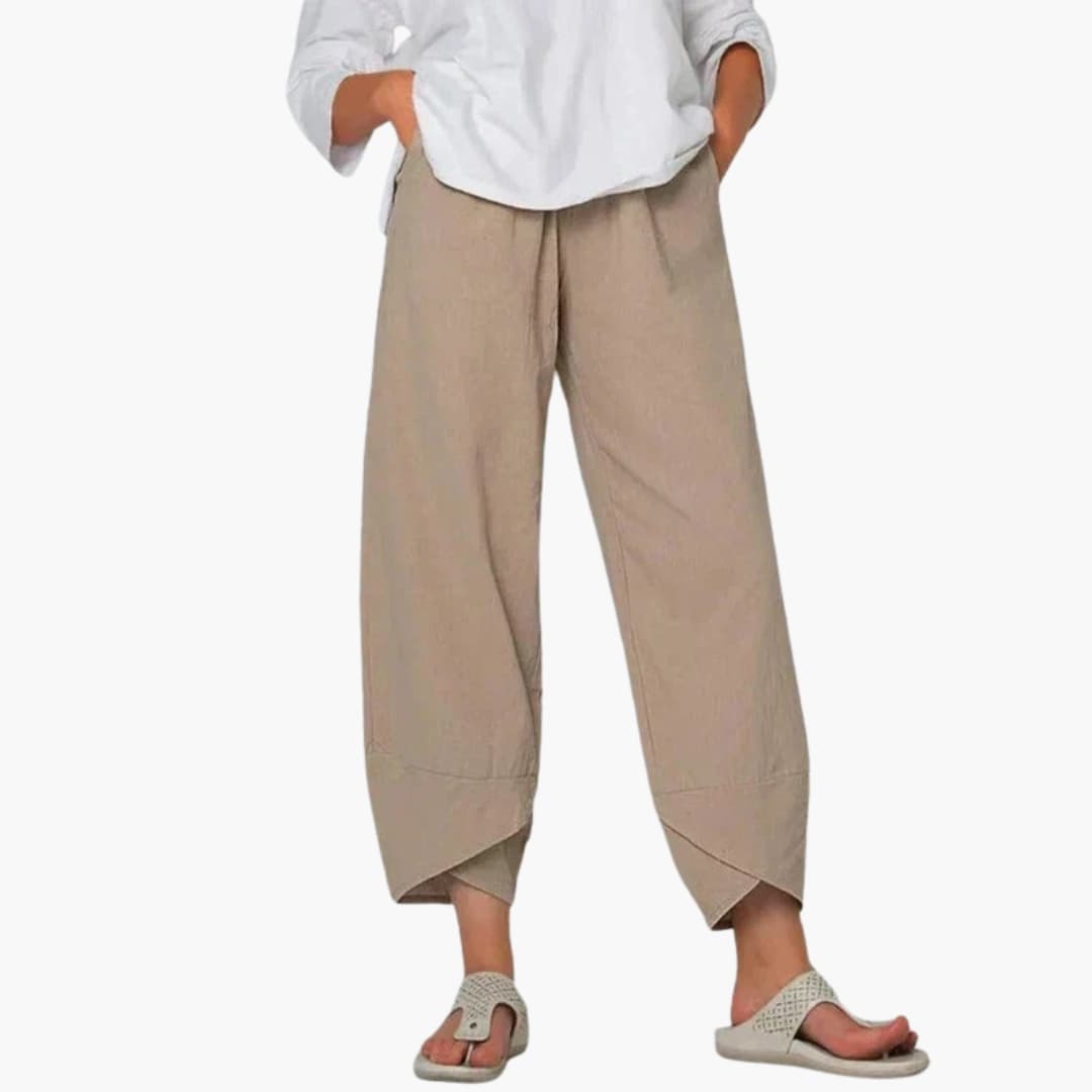 Women's Tapered Pants Elastic Waist Full-Length Black Trousers