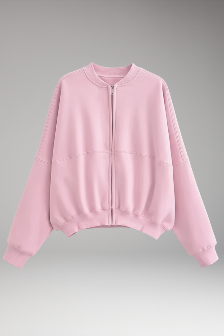 Women's Fleece Bomber Jacket Front Zipper