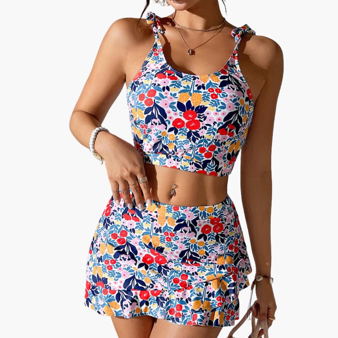 Women's Floral Crop And Ruffle Skirt Set
