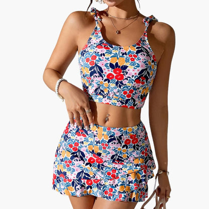 Women's Floral Crop And Ruffle Skirt Set