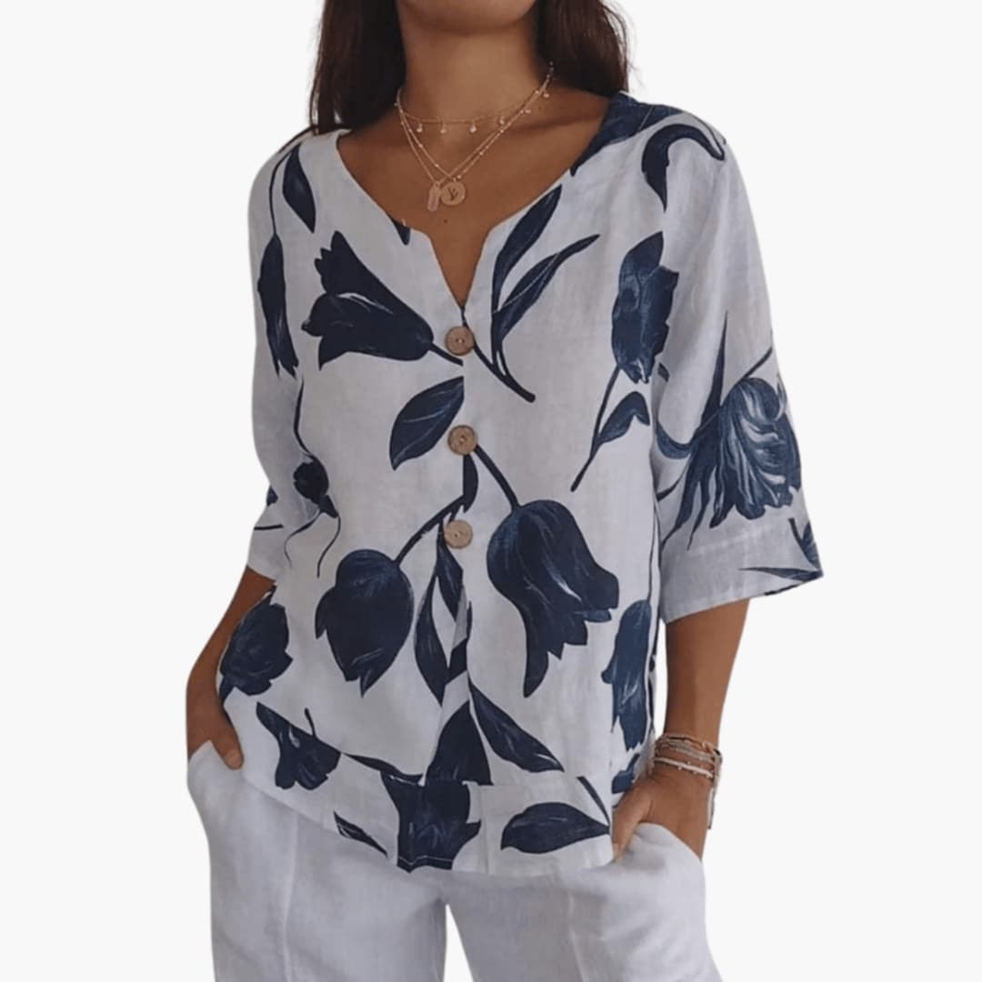 Women's Short Sleeve Floral Blouse Woven
