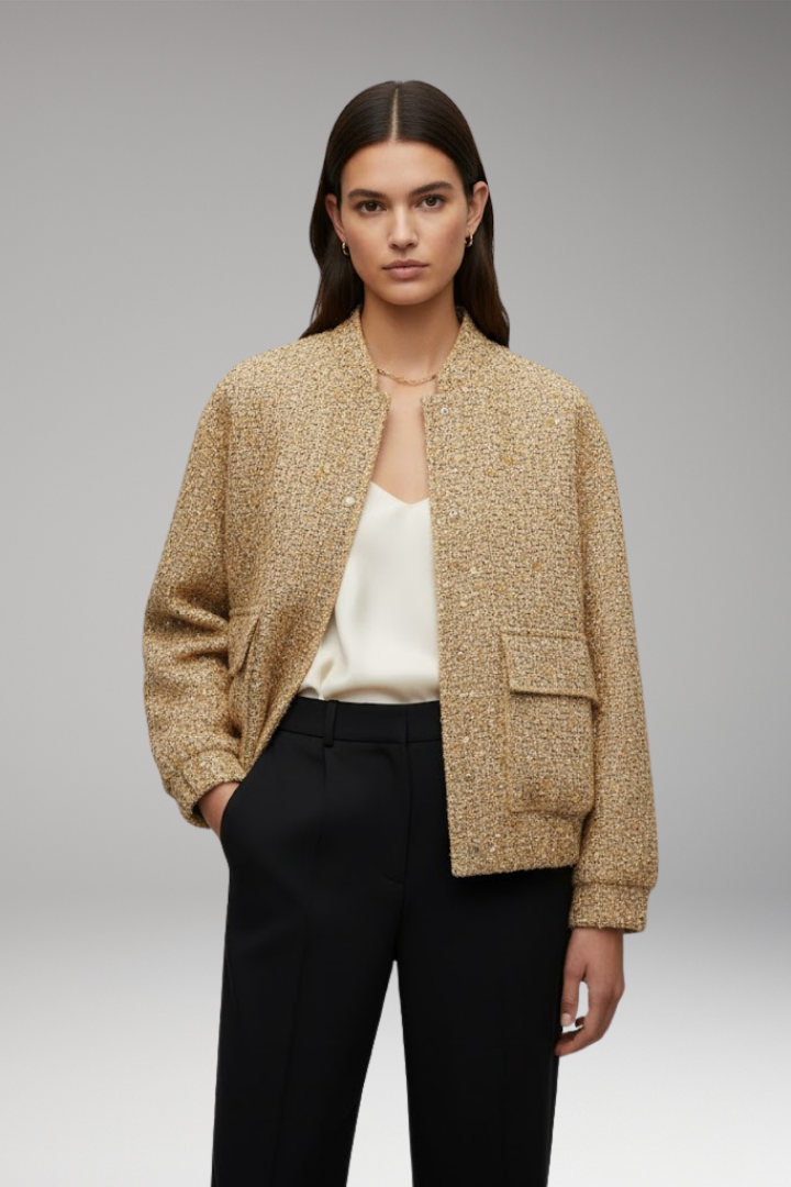 Women's Sequin Flight Jacket Glitter Zipper