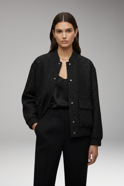 Women's Sequin Flight Jacket Glitter Zipper