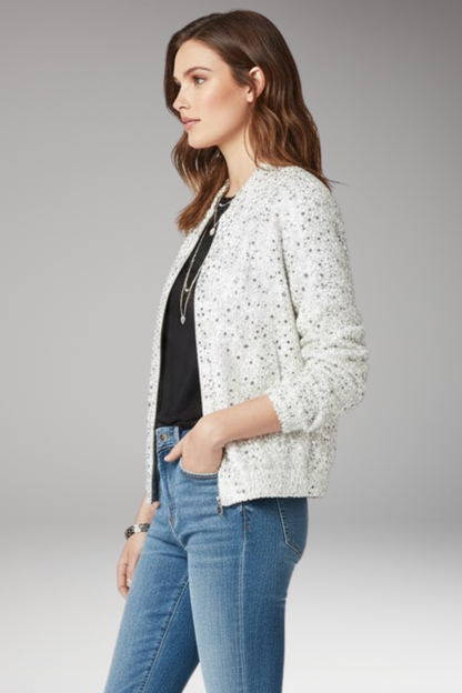 Women's Glitter Flight Jacket Zipper Stand Collar