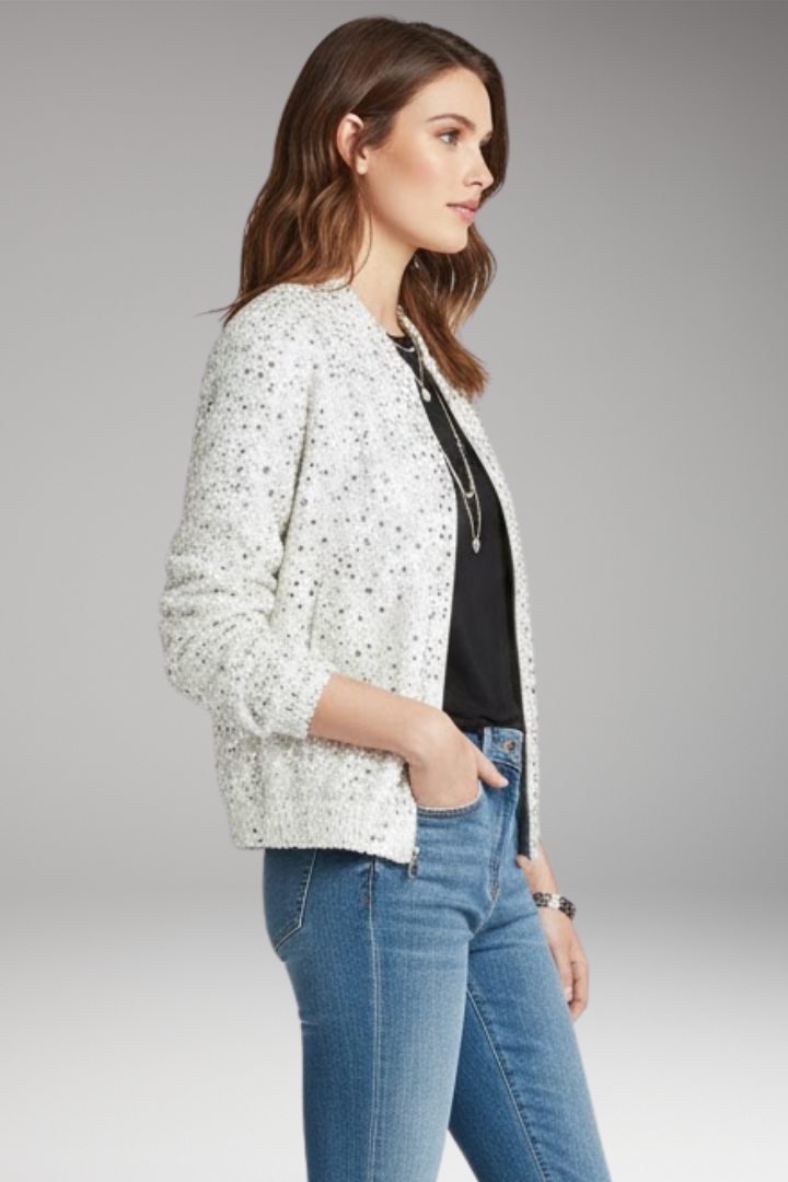 Women's Glitter Flight Jacket Zipper Stand Collar
