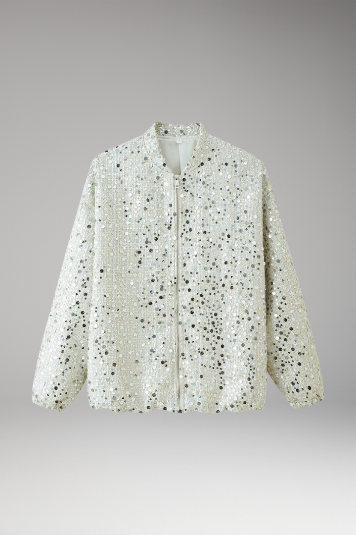 Women's Glitter Bomber Jacket Zipper Stand Collar