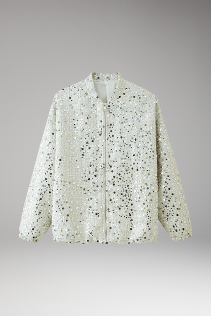 Women's Glitter Bomber Jacket Zipper Stand Collar