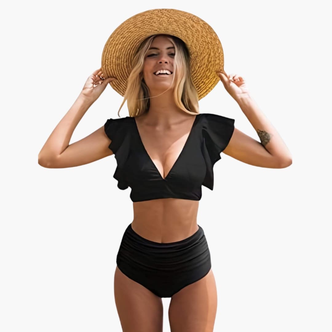 Women's Ruffled Sleeve High Waisted Bikini Set