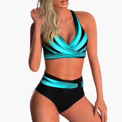 Women's High Waisted Bikini Set Cross Front