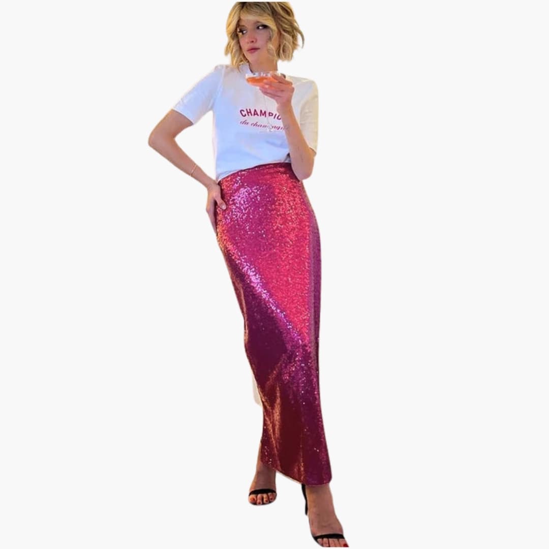 Women's Sequin Maxi Skirt High Waist