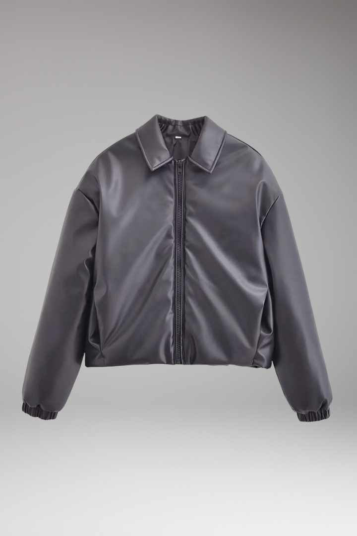 Women's Jacket Ribbed Hem Zip Front Closure