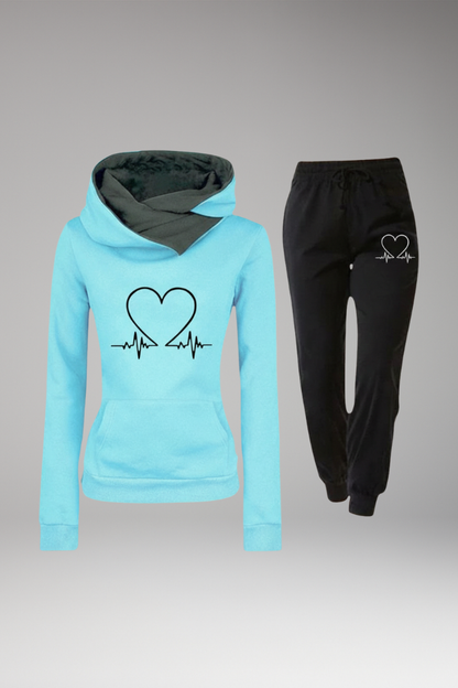 Women's Printed Jogging Suit Hoodie And Tapered Pants