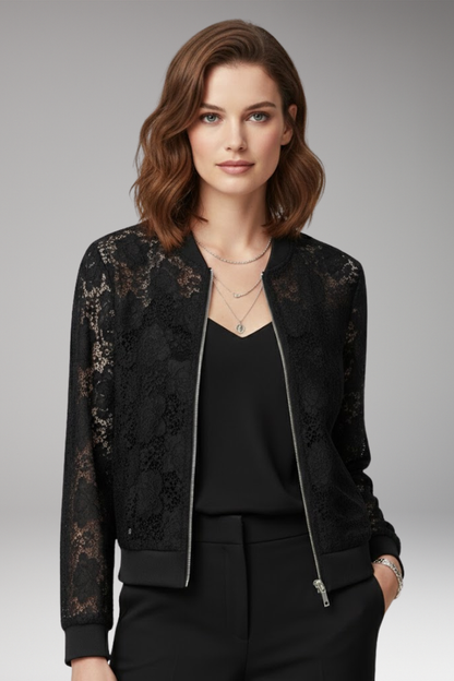 Women's Lace Flight Jacket Zip Elastic Cuffs