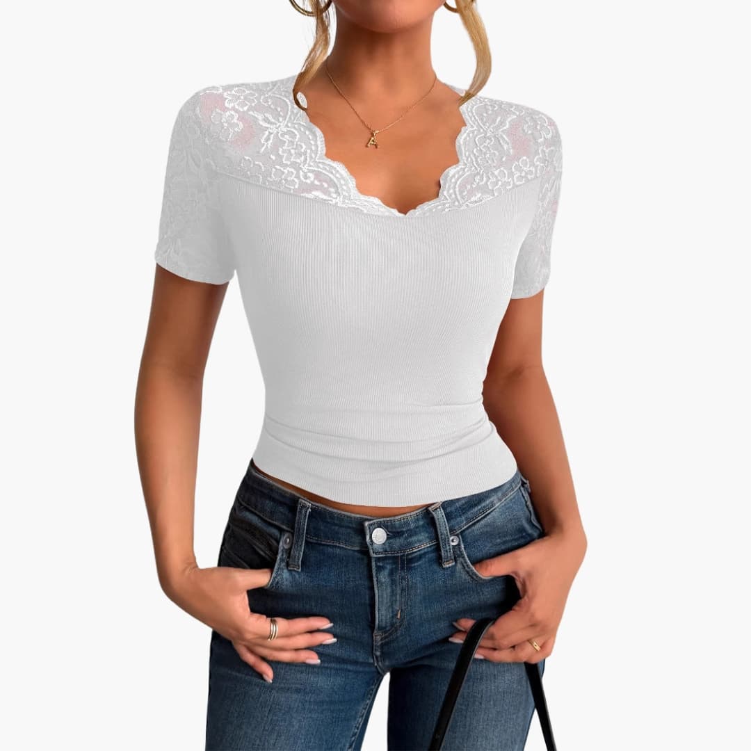 Women's Lace Crop Round Neck