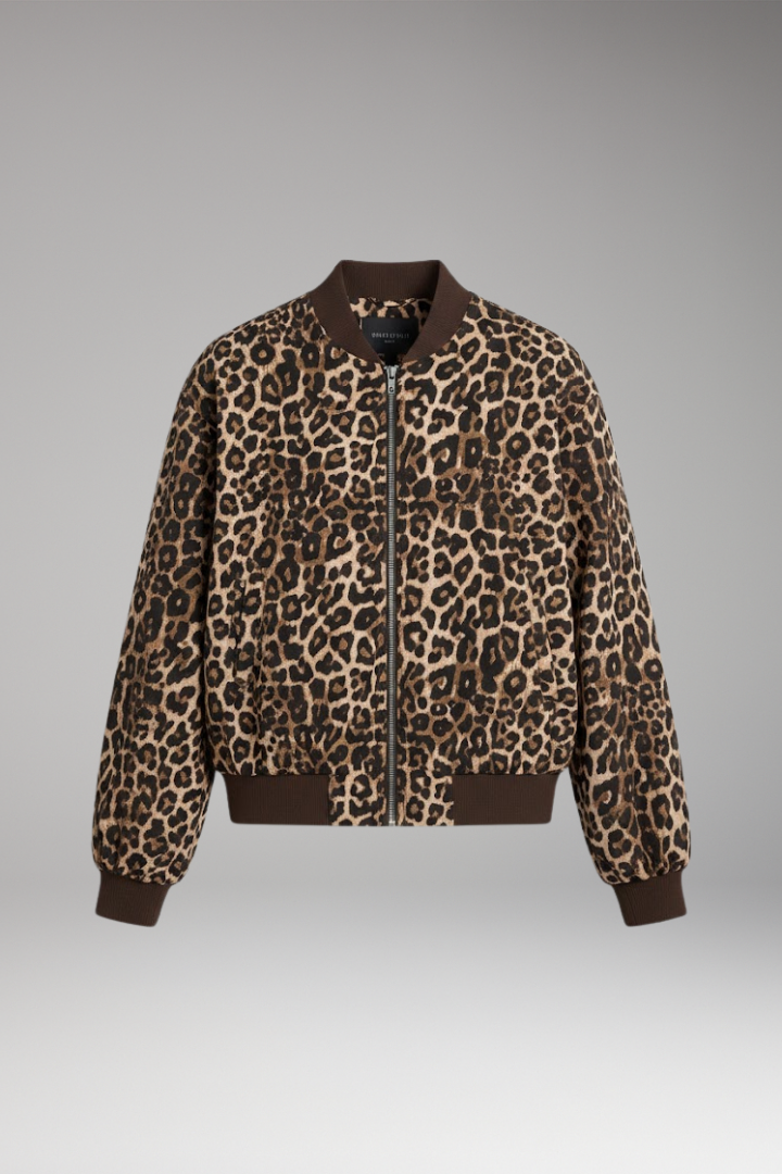 Women's Leopard Bomber Jacket Zip Closure