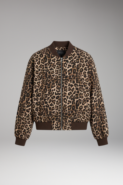 Women's Leopard Bomber Jacket Zip Closure