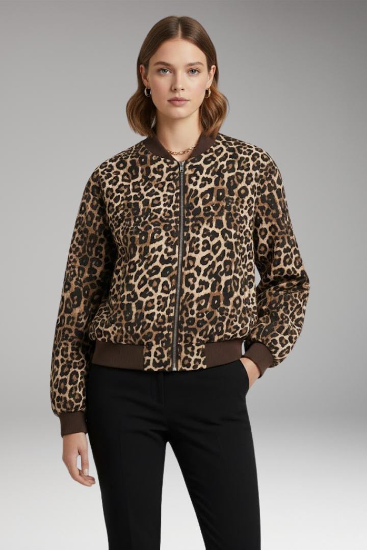 Women's Leopard Flight Jacket Zip Closure