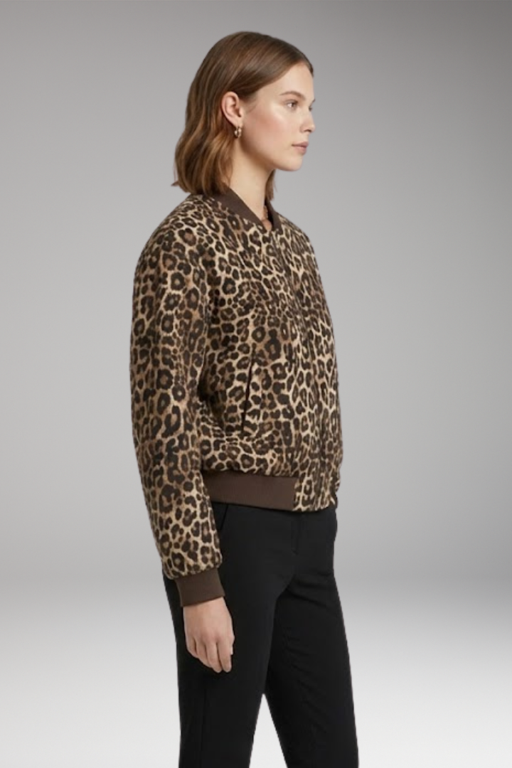 Women's Leopard Flight Jacket Zip Closure
