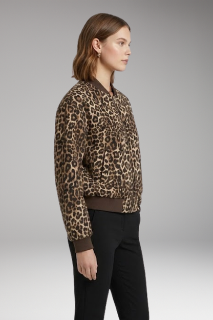 Women's Leopard Flight Jacket Zip Closure